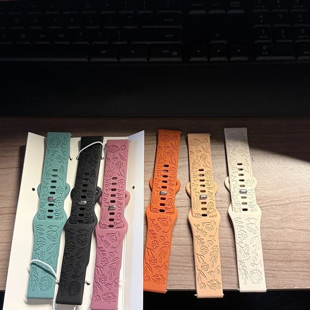 Embossed Floral Silicone Watch Bands - Assorted Colors 6 brand new bands - Picture 2 of 6